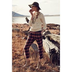 Anthropologie Plaid Straight Leg Pants - Red and Black